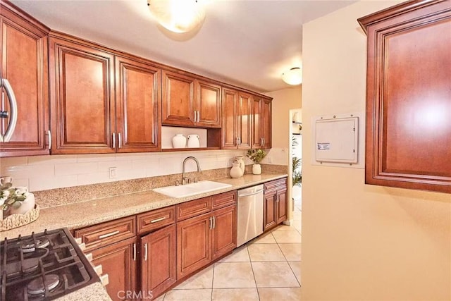 1116 Cleghorn Dr Unit B, Diamond Bar, CA 91765 - kitchen with stainless steel dishwasher, decorative backsplash, open shelves, range with gas cooktop, and light tile patterned floors