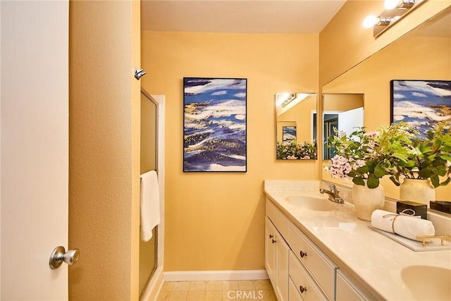 1116 Cleghorn Dr Unit B, Diamond Bar, CA 91765 - bathroom featuring double vanity, a shower stall, and tile patterned flooring