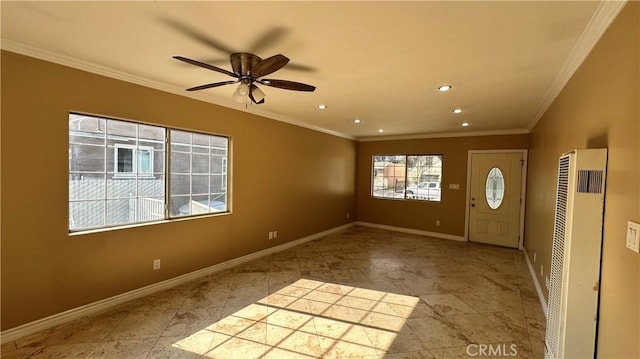 9206 Elizabeth Ave, South Gate, CA 90280 - unfurnished room with a heating unit, crown molding, recessed lighting, and a ceiling fan