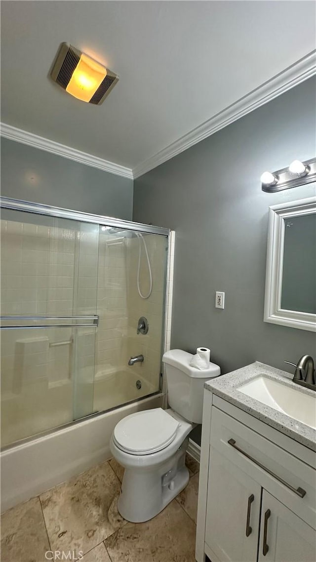 9206 Elizabeth Ave, South Gate, CA 90280 - full bathroom featuring ornamental molding, vanity, and enclosed tub / shower combo