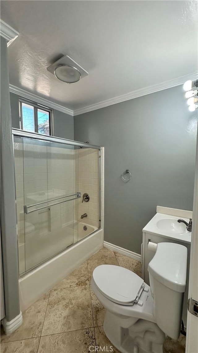 9206 Elizabeth Ave, South Gate, CA 90280 - bathroom featuring enclosed tub / shower combo, ornamental molding, and vanity