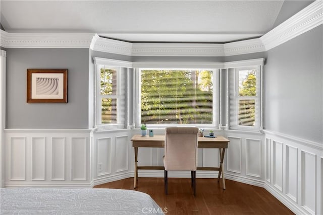 21210 Twin Oak, Yorba Linda, CA 92886 - bedroom with a wainscoted wall, dark wood-style floors, a decorative wall, and a desk
