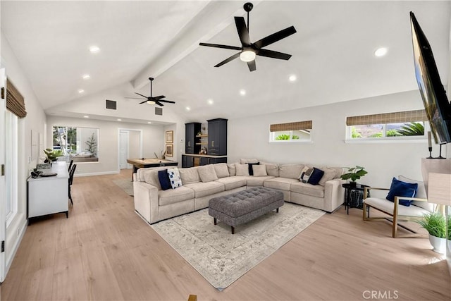 21210 Twin Oak, Yorba Linda, CA 92886 - living room featuring ceiling fan, light wood-type flooring, and recessed lighting