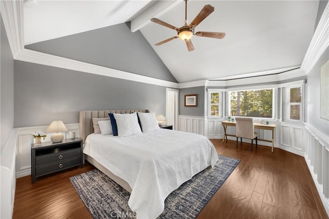 21210 Twin Oak, Yorba Linda, CA 92886 - bedroom featuring wainscoting, wood-type flooring, a decorative wall, and ceiling fan