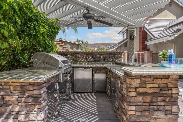 21210 Twin Oak, Yorba Linda, CA 92886 - view of patio / terrace featuring a pergola, ceiling fan, and area for grilling
