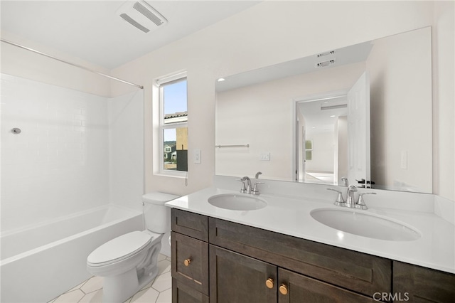 28426 Joey Ct, Menifee, CA 92585 - bathroom featuring double vanity, bathtub / shower combination, and tile patterned floors