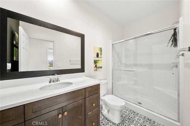 28426 Joey Ct, Menifee, CA 92585 - bathroom featuring a stall shower, vanity, and tile patterned floors