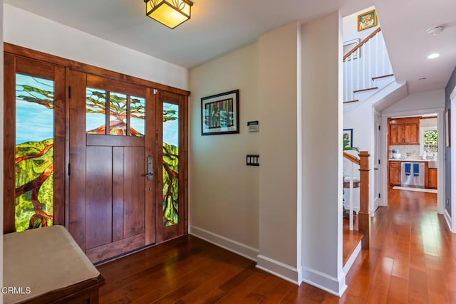 3626 Saint Elizabeth Rd, Glendale, CA 91206 - entrance foyer featuring wood-type flooring, stairway, and recessed lighting