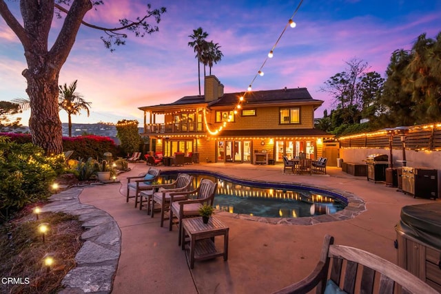 3626 Saint Elizabeth Rd, Glendale, CA 91206 - outdoor pool featuring a hot tub, a patio area, french doors, and area for grilling
