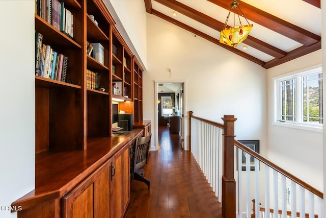 3626 Saint Elizabeth Rd, Glendale, CA 91206 - corridor with an upstairs landing, dark wood finished floors, and a desk