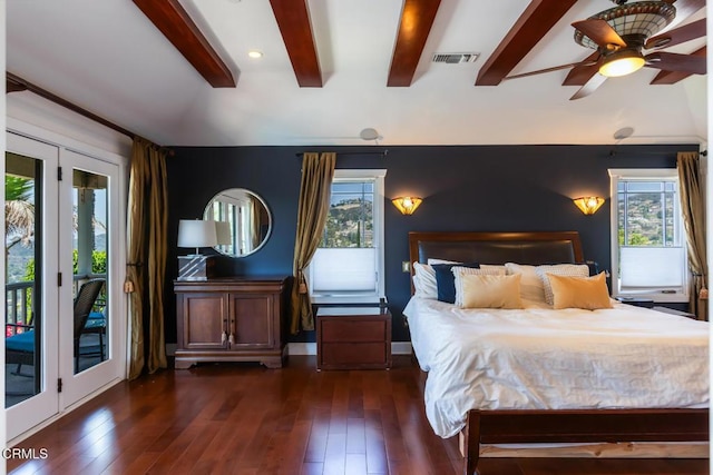 3626 Saint Elizabeth Rd, Glendale, CA 91206 - bedroom featuring access to exterior, wood-type flooring, and beamed ceiling