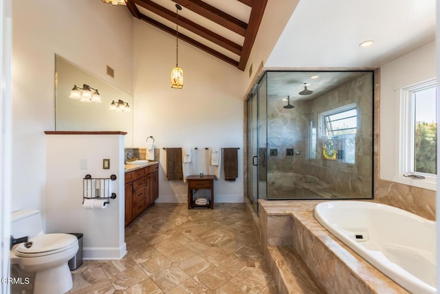 3626 Saint Elizabeth Rd, Glendale, CA 91206 - full bathroom with a shower stall, vanity, a bath, and recessed lighting