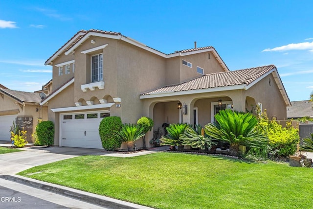 3328 Whispering Palms, Pico Rivera, CA 90660 - view of front of house with stucco siding, an attached garage, a front lawn, and a tiled roof