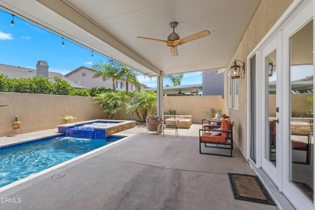 3328 Whispering Palms, Pico Rivera, CA 90660 - view of pool with a patio area, ceiling fan, and a pool with connected hot tub
