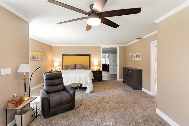 18310 Canon St, Devore, CA 92407 - carpeted bedroom featuring crown molding and a ceiling fan