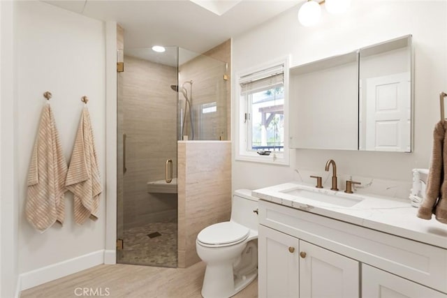 18310 Canon St, Devore, CA 92407 - bathroom featuring a shower stall, vanity, and wood finished floors