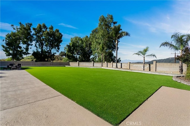 18310 Canon St, Devore, CA 92407 - fenced backyard featuring a patio and a mountain view