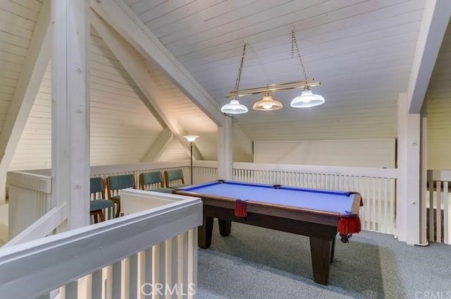 2727 Pine Creek Cir, Fullerton, CA 92835 - playroom with carpet floors, billiards table, and wooden ceiling