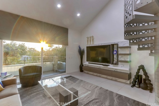 2727 Pine Creek Cir, Fullerton, CA 92835 - tiled living room with recessed lighting and high vaulted ceiling