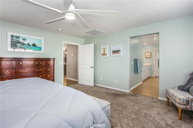 849 Half Moon Ave, Redlands, CA 92374 - carpeted bedroom with ceiling fan and connected bathroom