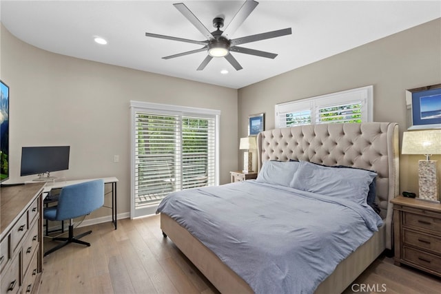22 Brassie Ln, Coto De Caza, CA 92679 - bedroom featuring light wood-type flooring, a desk, recessed lighting, and ceiling fan