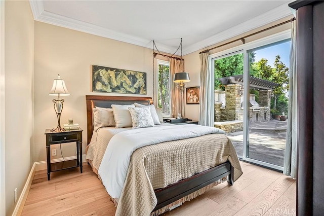 25291 Derbyhill Dr, Laguna Hills, CA 92653 - bedroom with access to exterior, light wood-type flooring, and crown molding