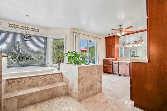 25291 Derbyhill Dr, Laguna Hills, CA 92653 - bathroom with vanity, a bath, and ceiling fan