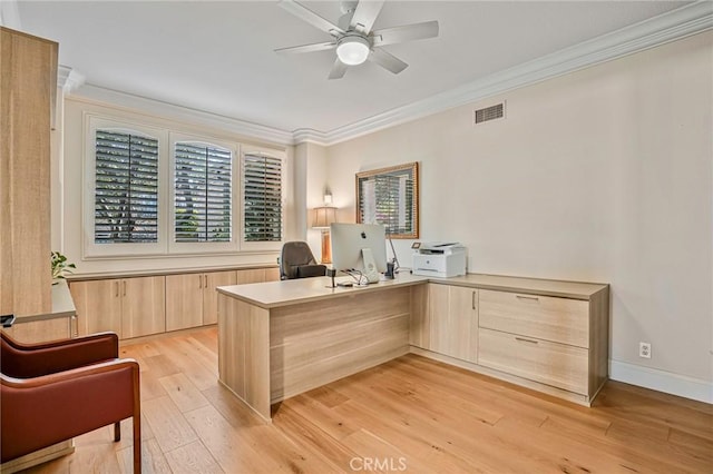 25291 Derbyhill Dr, Laguna Hills, CA 92653 - office space with ornamental molding, light wood-style floors, and a ceiling fan