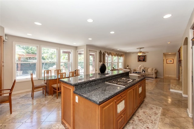 2 Shadow, Irvine, CA 92620 - kitchen featuring plenty of natural light, stainless steel gas stovetop, recessed lighting, a center island, and open floor plan