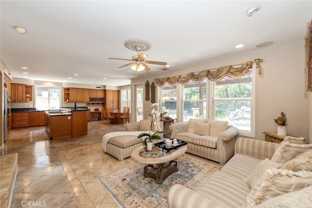2 Shadow, Irvine, CA 92620 - living room featuring recessed lighting and ceiling fan