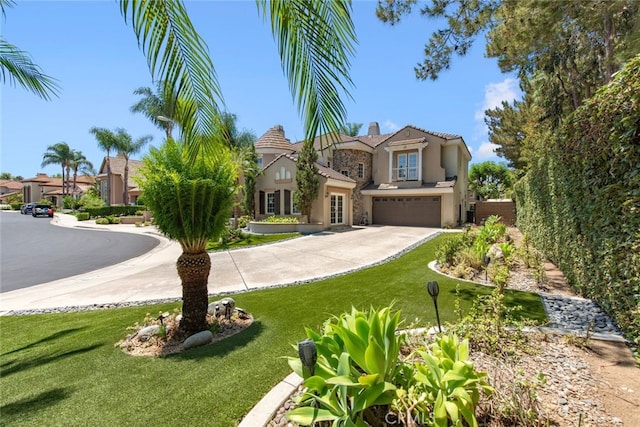 2 Shadow, Irvine, CA 92620 - view of front of property with a garage, stucco siding, a chimney, driveway, and a front lawn