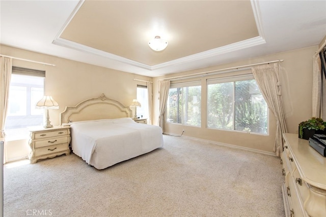 2 Shadow, Irvine, CA 92620 - bedroom featuring a raised ceiling, multiple windows, light carpet, and crown molding