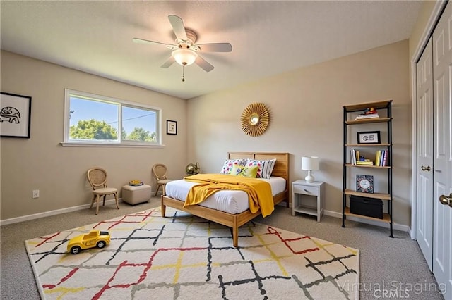 2601 Hoover Ct, Merced, CA 95340 - bedroom featuring a closet, carpet floors, and a ceiling fan