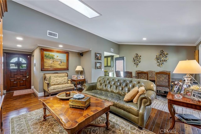 5837 Los Arcos Way, Buena Park, CA 90620 - living room featuring hardwood / wood-style floors, crown molding, and recessed lighting