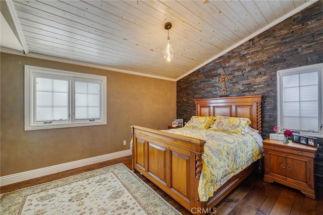 5837 Los Arcos Way, Buena Park, CA 90620 - bedroom featuring dark wood finished floors, lofted ceiling, ornamental molding, and wood ceiling