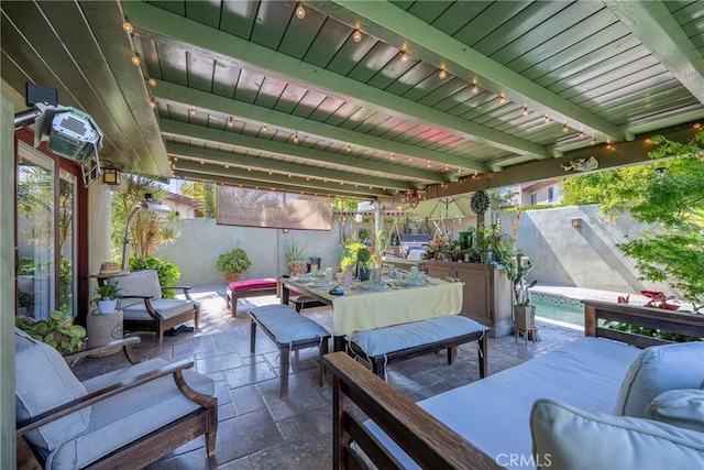 5837 Los Arcos Way, Buena Park, CA 90620 - fenced backyard featuring outdoor lounge area, a patio area, and outdoor dining space