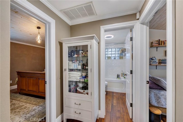 5837 Los Arcos Way, Buena Park, CA 90620 - corridor featuring wood-type flooring and ornamental molding