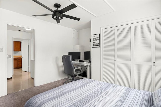 886 Lynn Ln, Chico, CA 95926 - bedroom with a closet, light carpet, attic access, and a ceiling fan