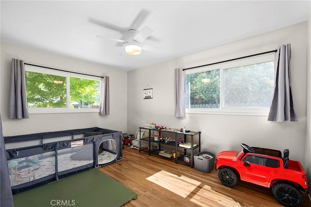 886 Lynn Ln, Chico, CA 95926 - bedroom featuring multiple windows, wood finished floors, and a ceiling fan
