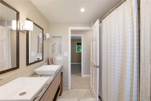 3666 Greve Dr, Rancho Palos Verdes, CA 90275 - full bath featuring double vanity, tile patterned flooring, and recessed lighting