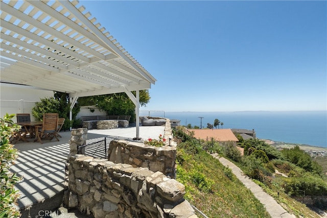 3666 Greve Dr, Rancho Palos Verdes, CA 90275 - view of patio featuring a water view and a pergola