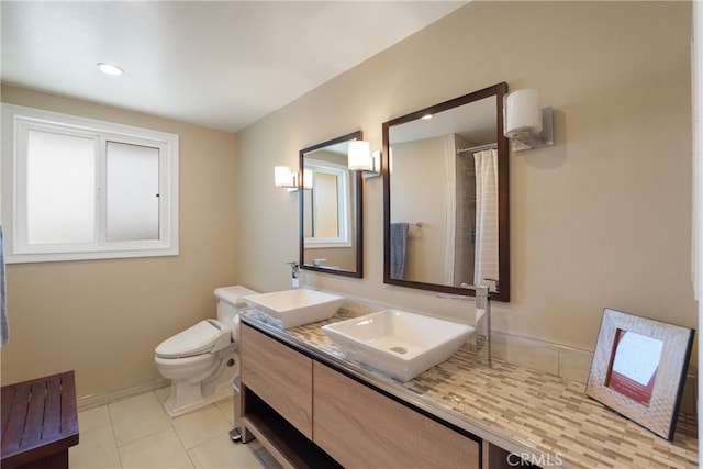 3666 Greve Dr, Rancho Palos Verdes, CA 90275 - full bathroom featuring tile patterned flooring, double vanity, and recessed lighting