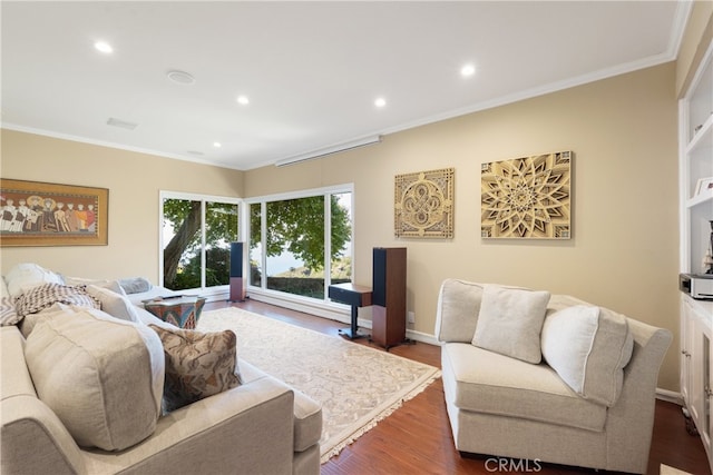 3666 Greve Dr, Rancho Palos Verdes, CA 90275 - living area featuring recessed lighting, ornamental molding, and dark wood-style flooring