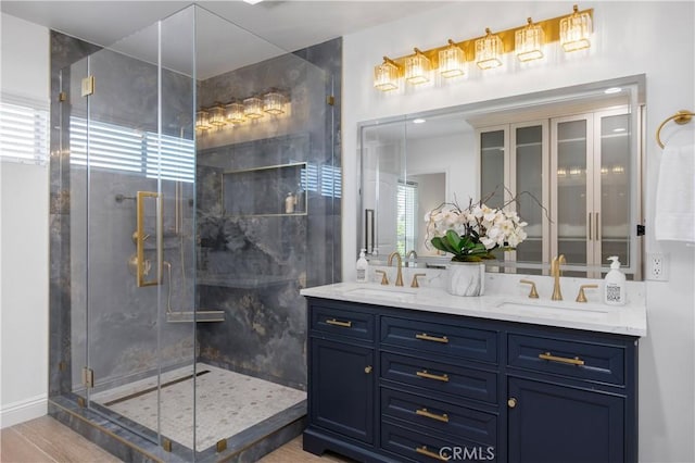 952 Via Del Monte, Palos Verdes Estates, CA 90274 - full bathroom featuring double vanity, a shower stall, and wood finished floors