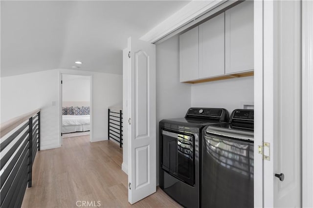 952 Via Del Monte, Palos Verdes Estates, CA 90274 - laundry room featuring cabinet space, separate washer and dryer, light wood finished floors, and recessed lighting