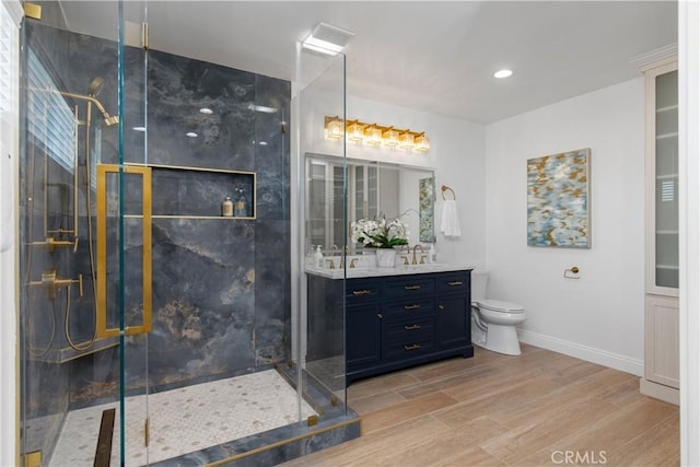 952 Via Del Monte, Palos Verdes Estates, CA 90274 - bathroom with vanity, wood finished floors, a shower stall, and recessed lighting