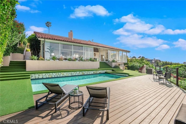 952 Via Del Monte, Palos Verdes Estates, CA 90274 - outdoor pool featuring a sunroom and a deck