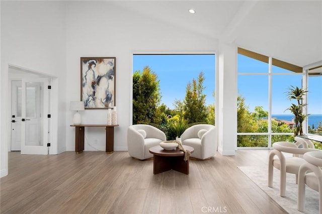 952 Via Del Monte, Palos Verdes Estates, CA 90274 - sitting room with wood finished floors, recessed lighting, and high vaulted ceiling