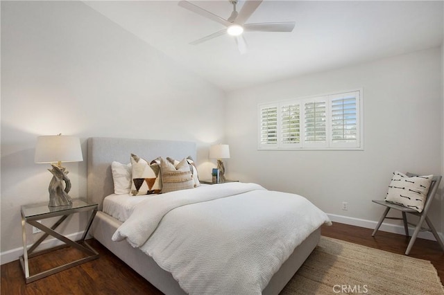 9552 Castine Dr, Huntington Beach, CA 92646 - bedroom featuring wood finished floors, lofted ceiling, and a ceiling fan