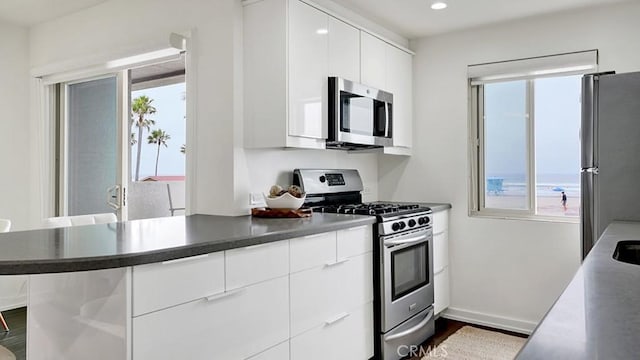 1202 N Pacific St Unit 203A, Oceanside, CA 92054 - kitchen featuring stainless steel appliances, plenty of natural light, modern cabinets, and recessed lighting